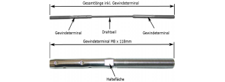 Gewindeterminal M8 x 57mm für Seil Ø 4mm